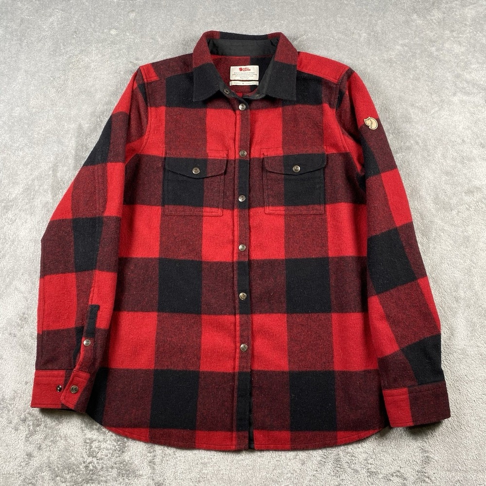 Fjallraven Canada Shirt Womens Size M Red Buffalo Plaid Wool Blend Flannel‎ Snap